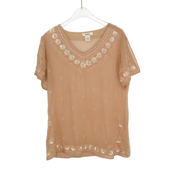 Sundance Peach Beaded Embroidered Short Sleeve Bohemian Blouse Small - Picture 6 of 6